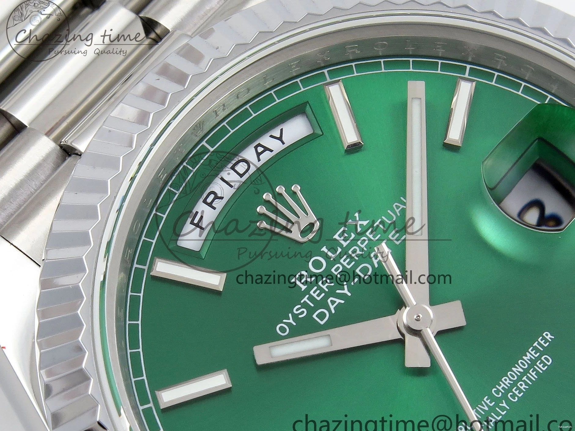 Stick Steel SS 40 Dial (Gain V3 Light JDF Weight) President Green DayDate on VR3255 904L Bracelet 0401